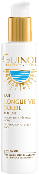 Guinot Lait Longue Vie Soleil Омолаживающий лосьон-активатор до и после загара для тела с 56 активными компонентами, 150 мл